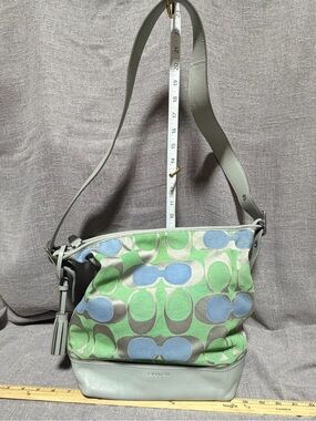 Coach Green and Blue Signature Canvas Shoulder Bag
